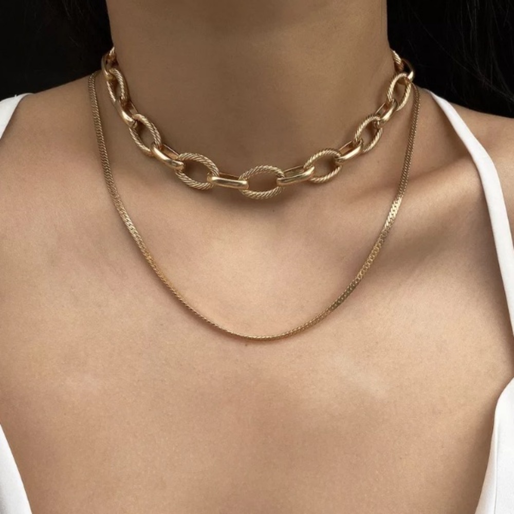 18K gold plated multilayer chain necklace - Picture 3 of 5
